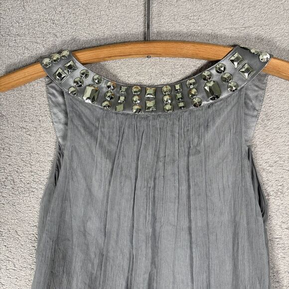 Laura Vann Women’s Size S Silk Gray Mini Dress Micro Pleat Layered Chiffon Jewel - Picture 16 of 16